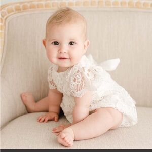 Baby Beau & Belle Lola Lace Bubble Romper Christening Baptism Heirloom White 9M